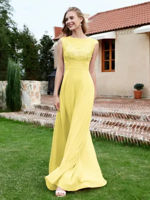 A-Line Chiffon Dress with Illusion Neckline Daffodil