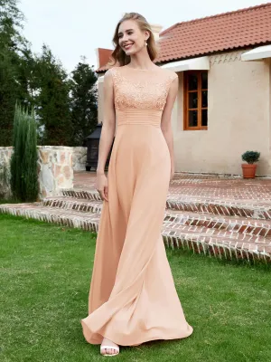 A-Line Chiffon Dress with Illusion Neckline Pearl Pink Plus Size