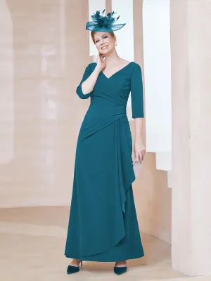 A-line Floor-Length Chiffon Pleated Dress Ink Blue Plus Size