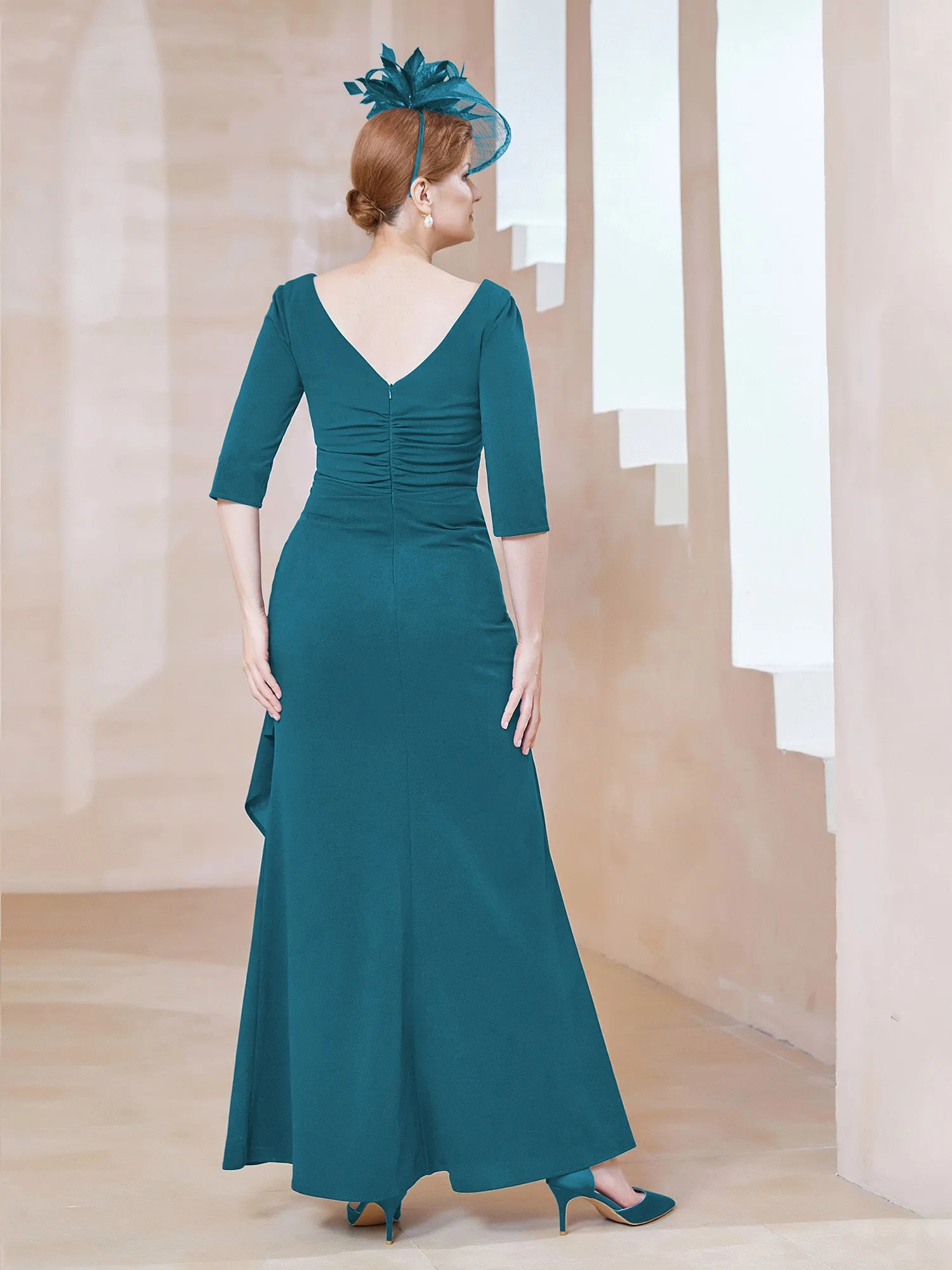 A-line Floor-Length Chiffon Pleated Dress Ink Blue Plus Size
