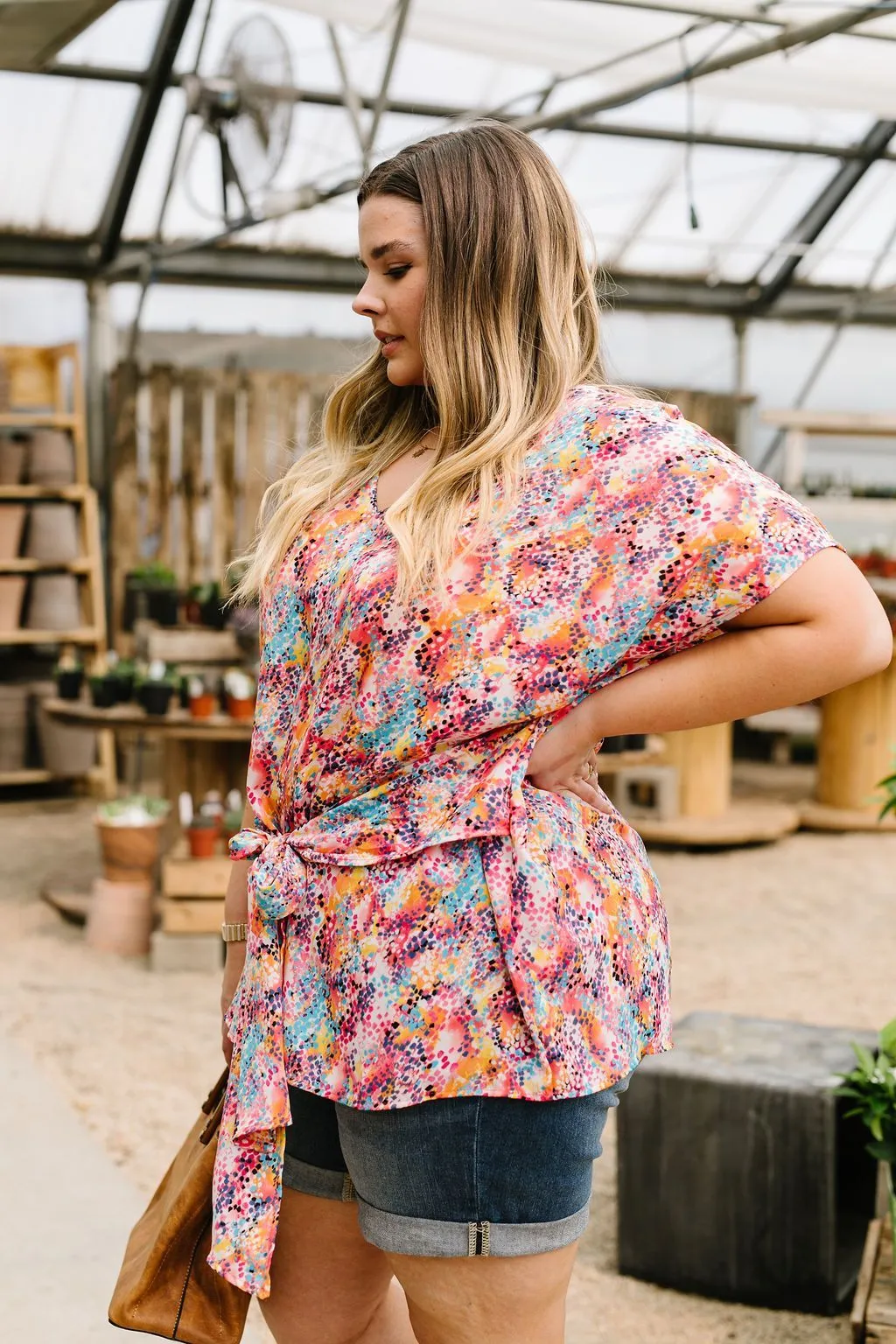 Abstract Floral Wrap Blouse