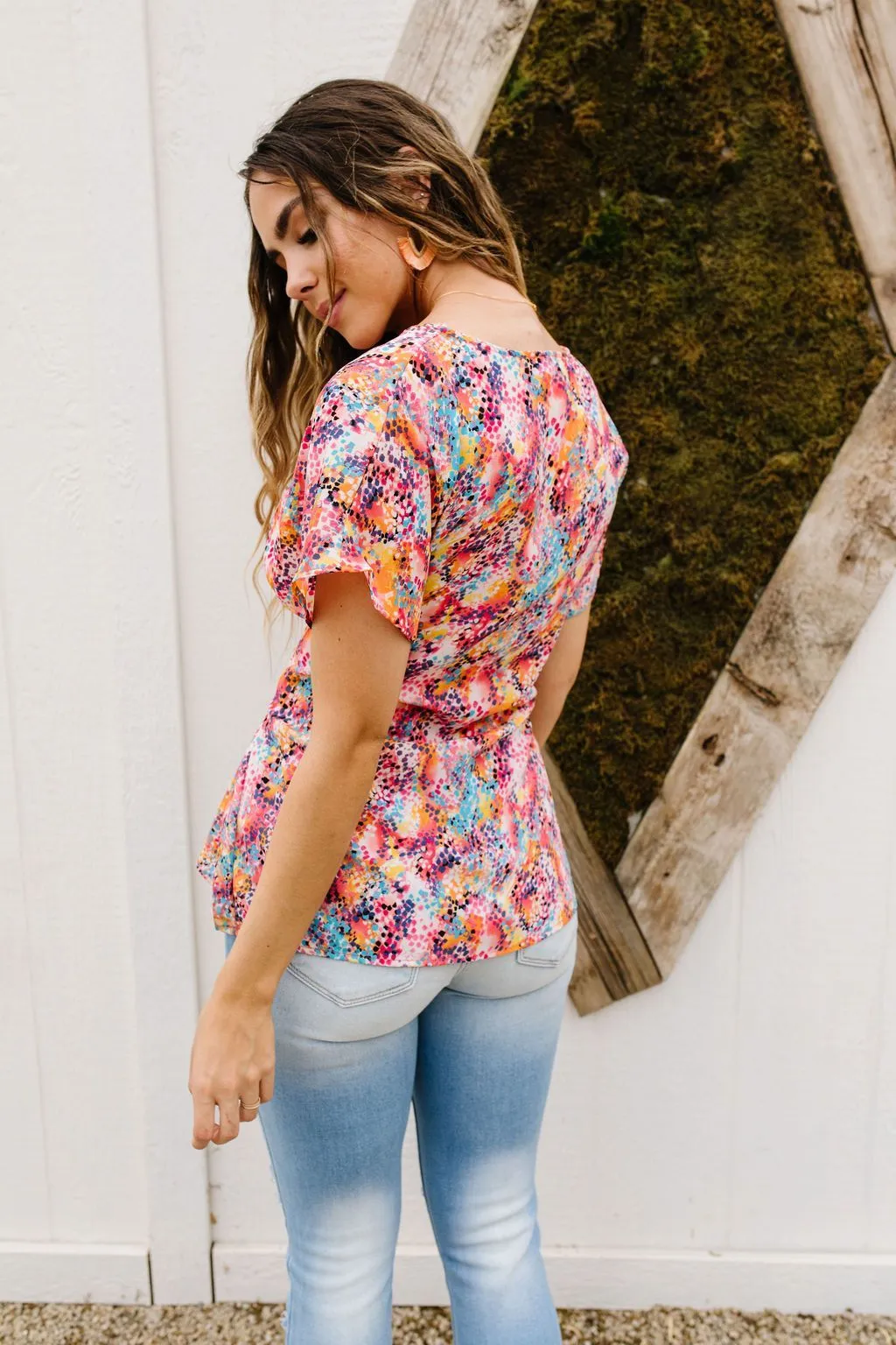 Abstract Floral Wrap Blouse
