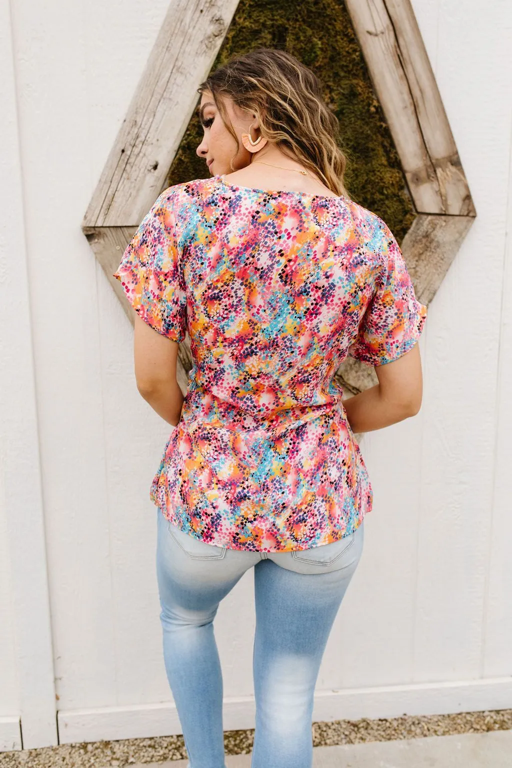 Abstract Floral Wrap Blouse