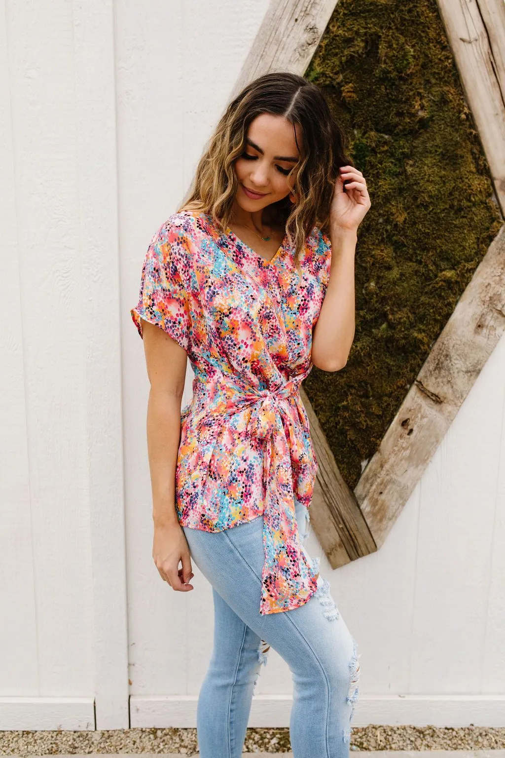 Abstract Floral Wrap Blouse