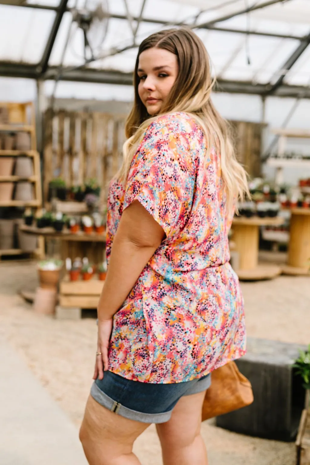 Abstract Floral Wrap Blouse