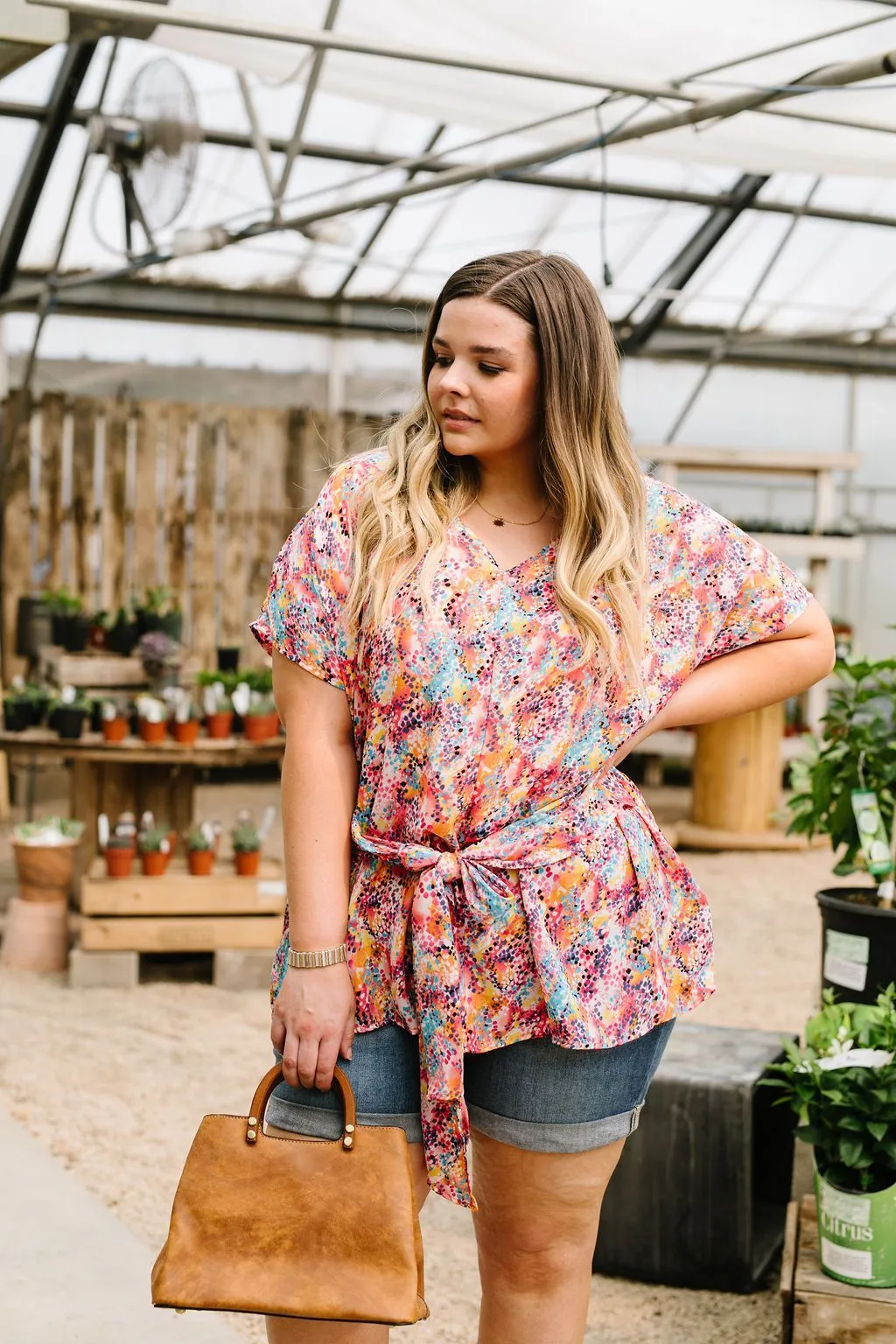 Abstract Floral Wrap Blouse