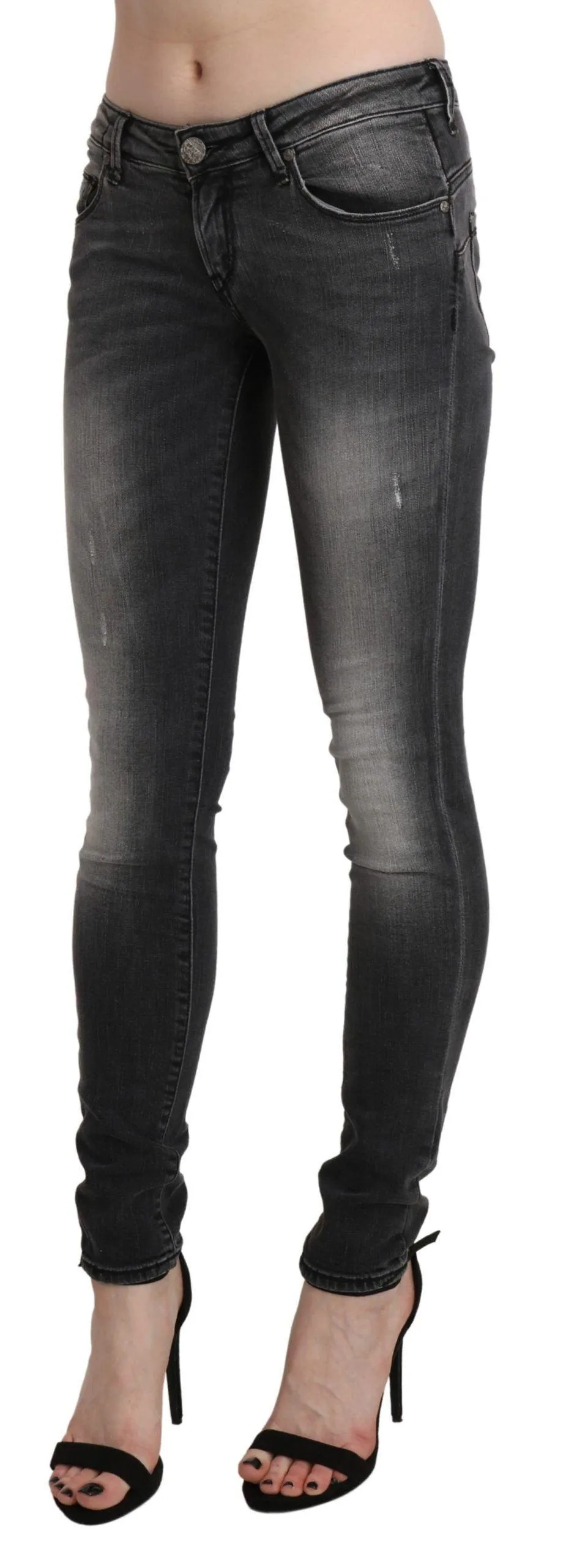 Acht Sleek Low Waist Skinny Denim Black Wash Jeans