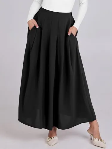 ANRABESS Women A-Line Pleated High Waist Maxi Skirt Full Ankle Length Flowy Swing Elegant Dressy Casual Work Long Skirts