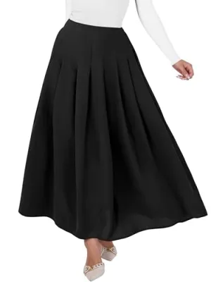 ANRABESS Women A-Line Pleated High Waist Maxi Skirt Full Ankle Length Flowy Swing Elegant Dressy Casual Work Long Skirts