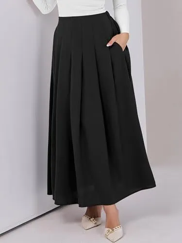 ANRABESS Women A-Line Pleated High Waist Maxi Skirt Full Ankle Length Flowy Swing Elegant Dressy Casual Work Long Skirts