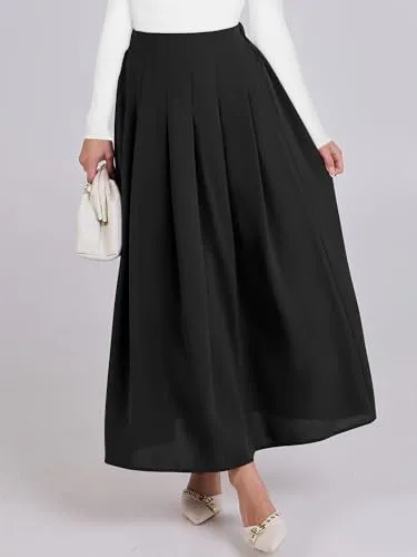 ANRABESS Women A-Line Pleated High Waist Maxi Skirt Full Ankle Length Flowy Swing Elegant Dressy Casual Work Long Skirts