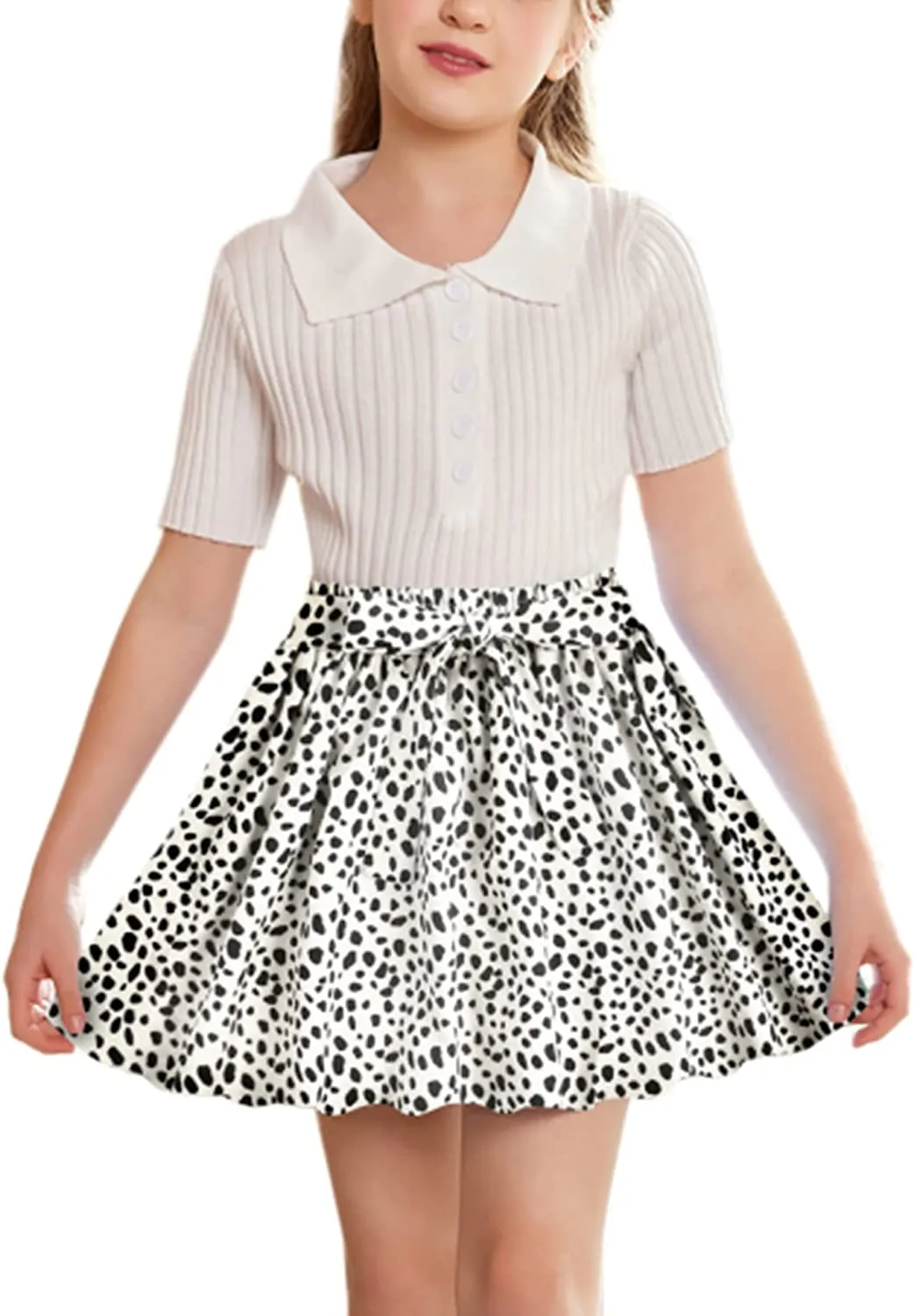 Arshiner Girls Skirt High Waisted Floral Ruffle Swing A Line Short Skirt with Belt