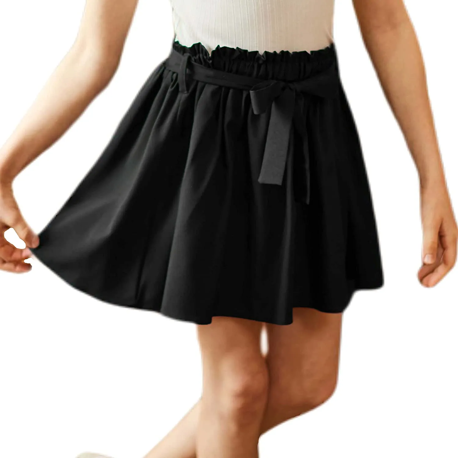 Arshiner Girls Skirt High Waisted Floral Ruffle Swing A Line Short Skirt with Belt