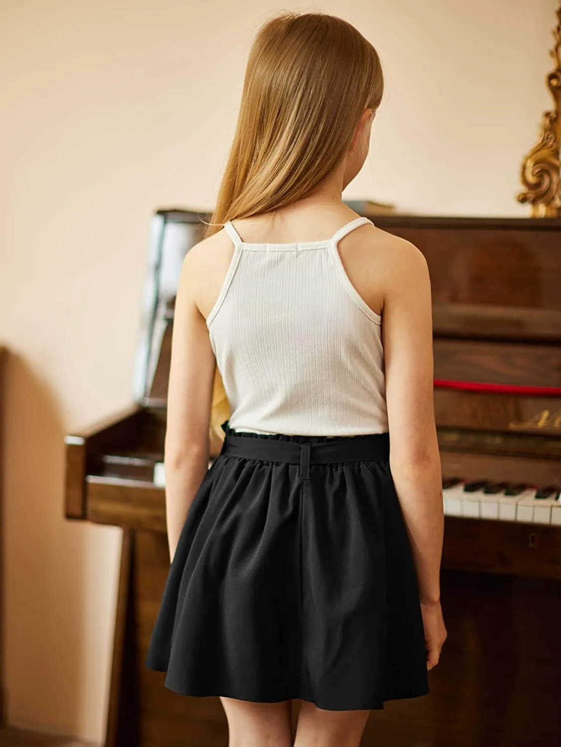 Arshiner Girls Skirt High Waisted Floral Ruffle Swing A Line Short Skirt with Belt