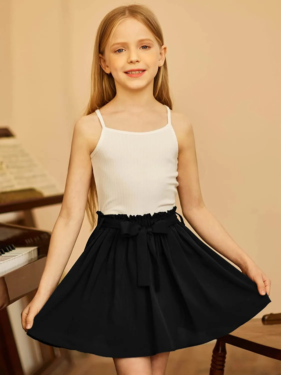 Arshiner Girls Skirt High Waisted Floral Ruffle Swing A Line Short Skirt with Belt