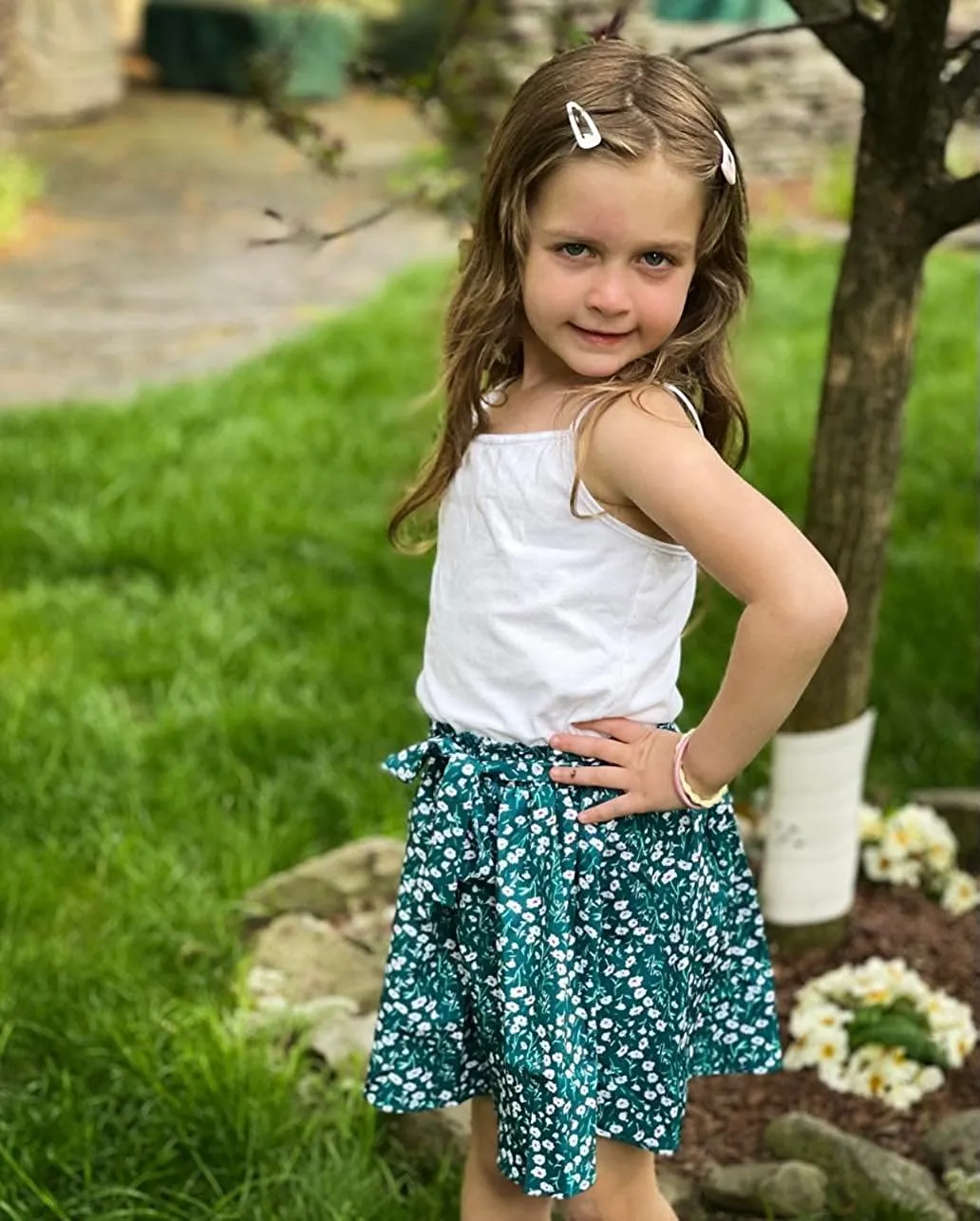 Arshiner Girls Skirt High Waisted Floral Ruffle Swing A Line Short Skirt with Belt