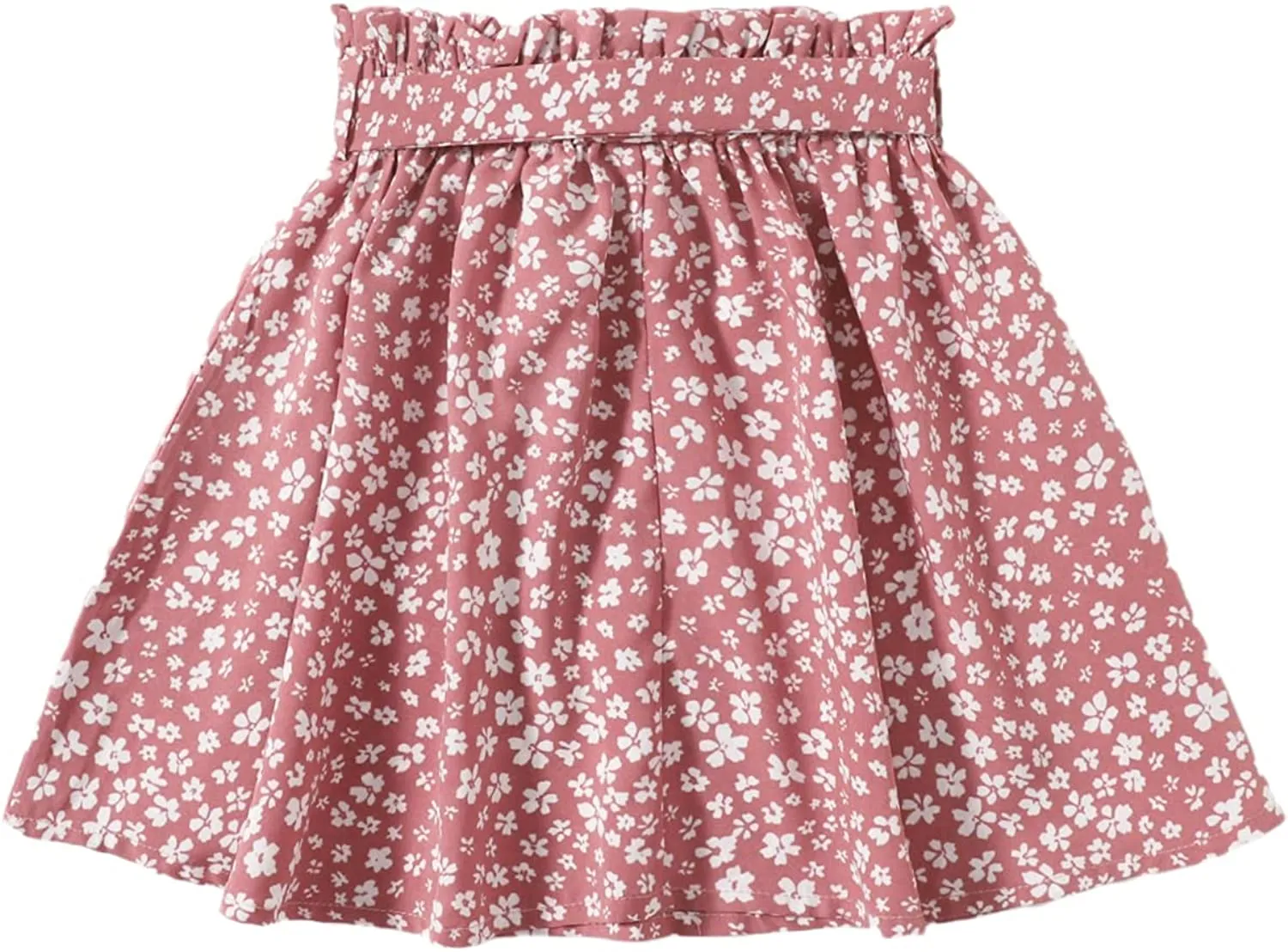 Arshiner Girls Skirt High Waisted Floral Ruffle Swing A Line Short Skirt with Belt