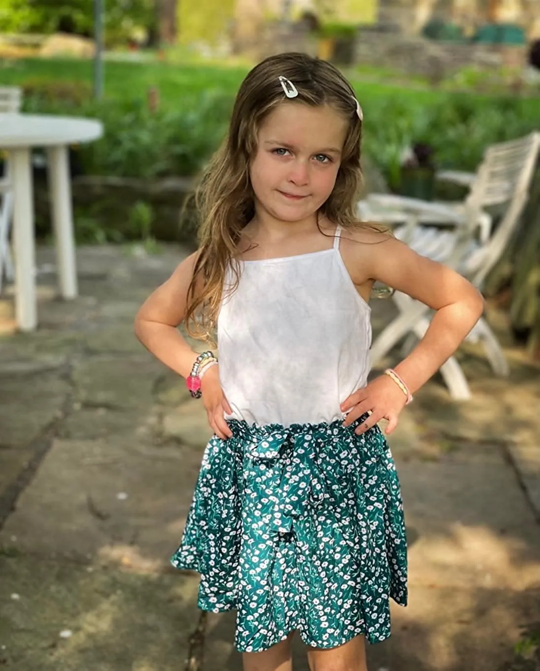 Arshiner Girls Skirt High Waisted Floral Ruffle Swing A Line Short Skirt with Belt