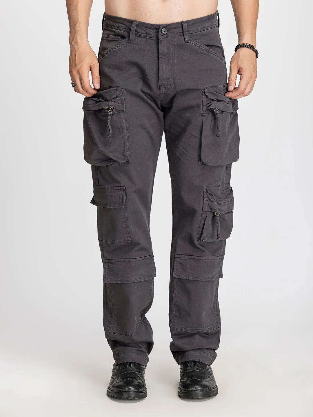 Baggy Utility Pants-10 pockets Dark grey