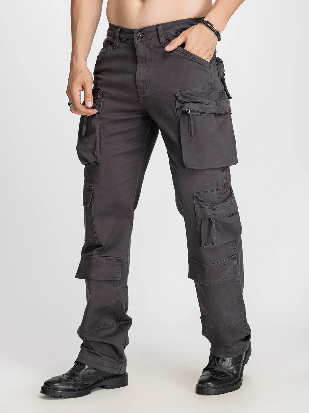 Baggy Utility Pants-10 pockets Dark grey