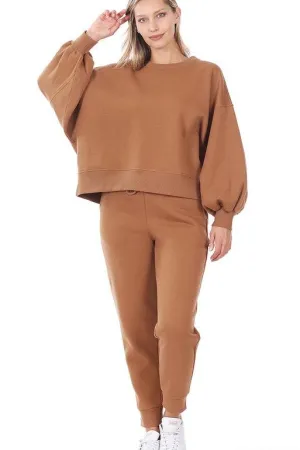 Balloon Sleeve Sweatshirt & Sweatpants Lounge Set