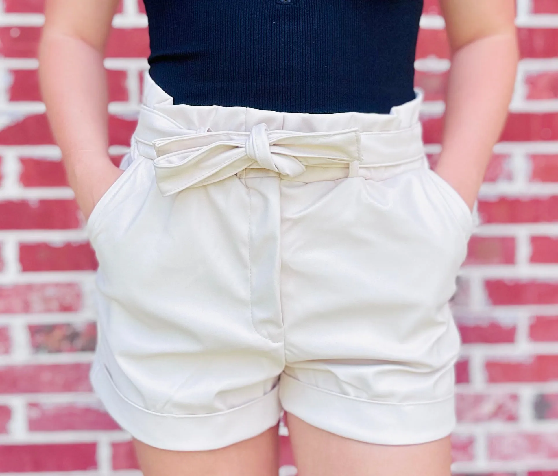 Bow Tied Paper Bag Shorts - New Cream