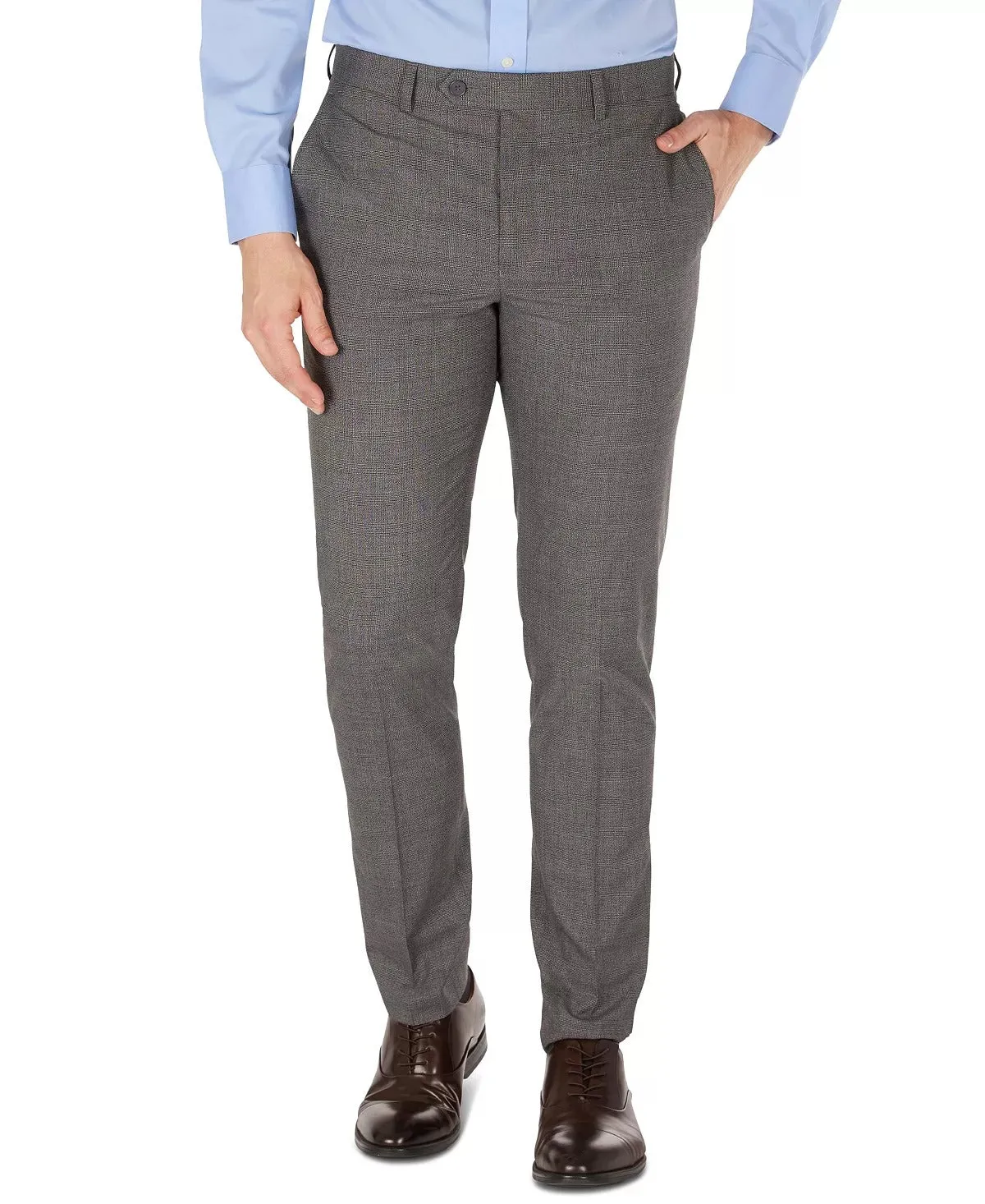 CALVIN KLEIN Men's Grey Burgundy Plaid Skinny-Fit Dress Pants 42 x 30