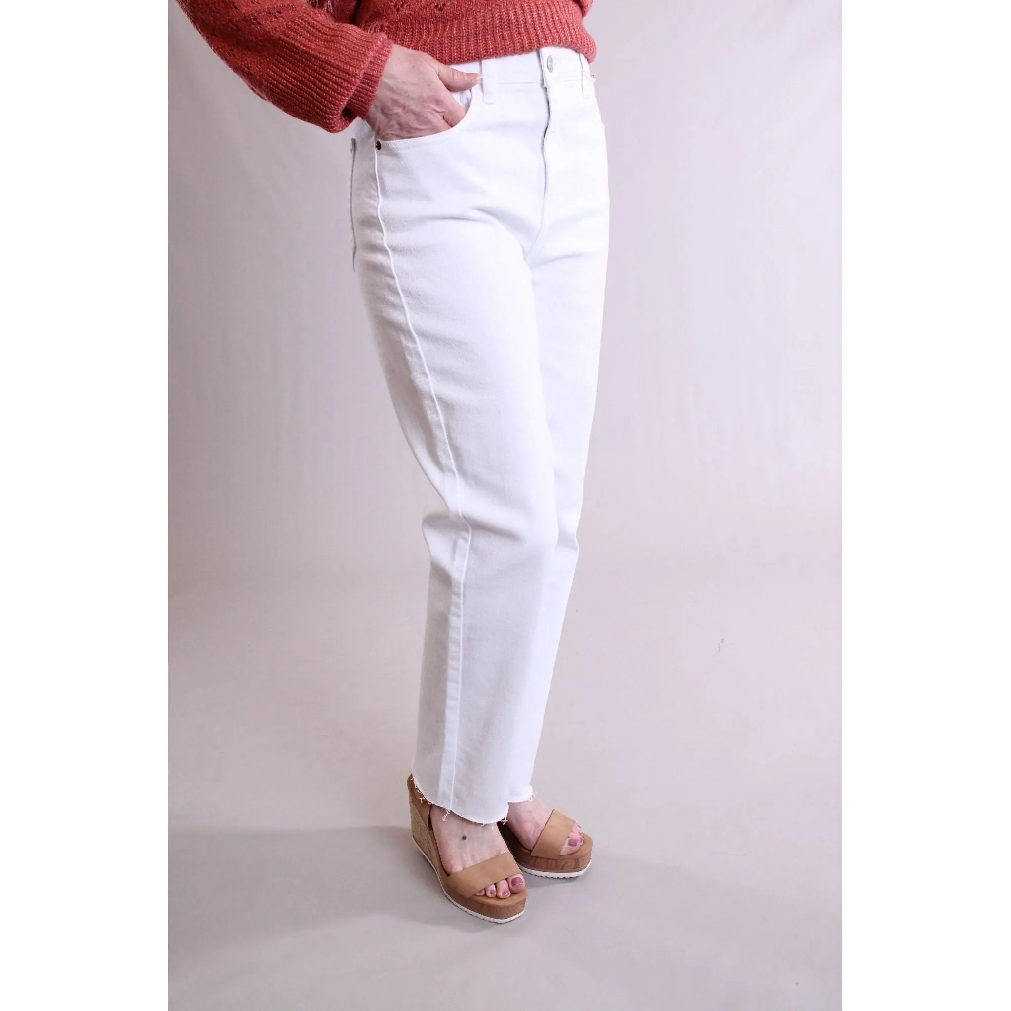 Cello High Rise Straight Leg Jean with Frayed Hem