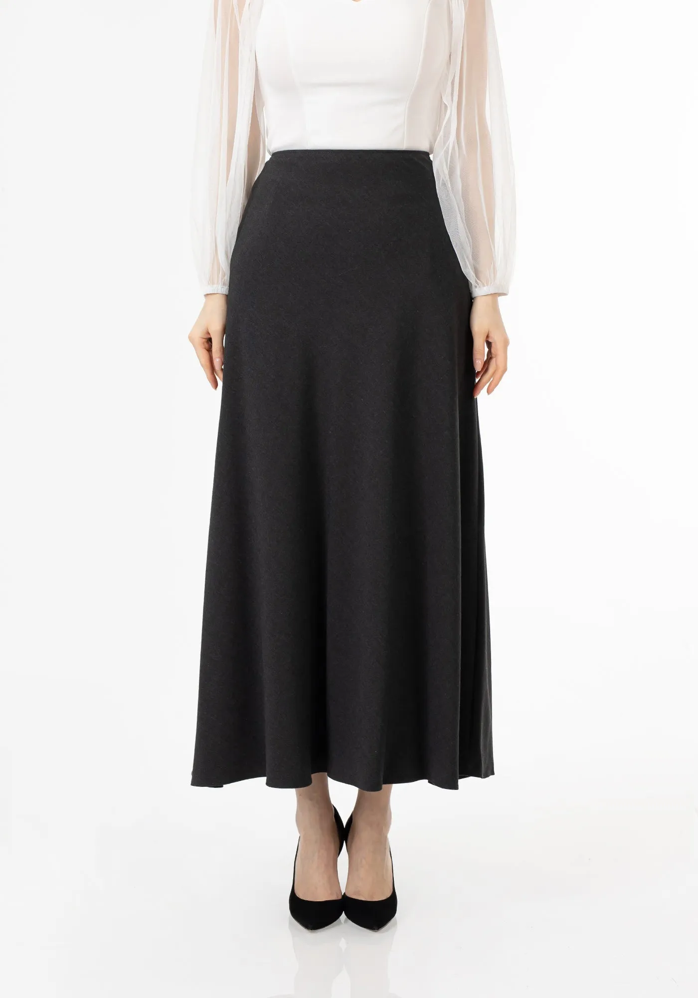 Charcoal A-Line Style Comfy Maxi Dress Skirt