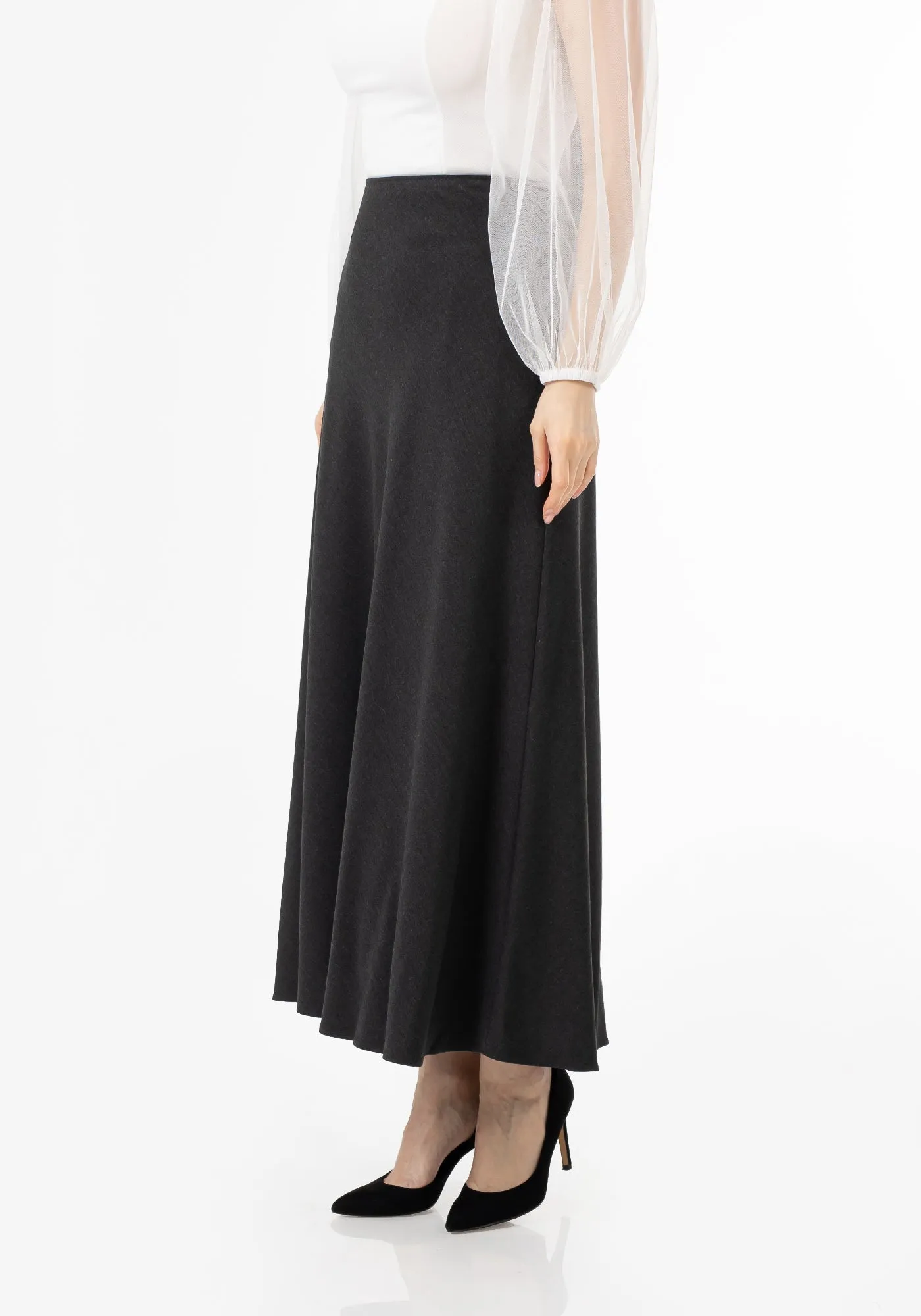 Charcoal A-Line Style Comfy Maxi Dress Skirt
