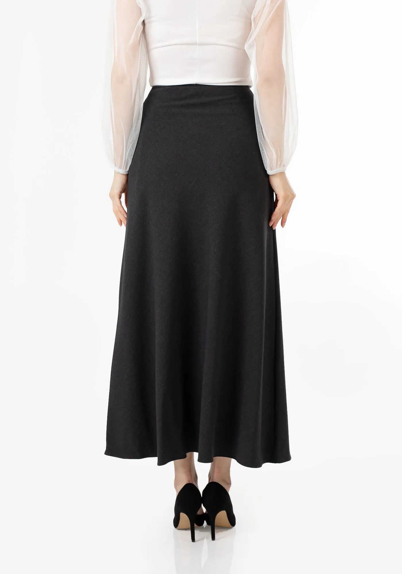 Charcoal A-Line Style Comfy Maxi Dress Skirt