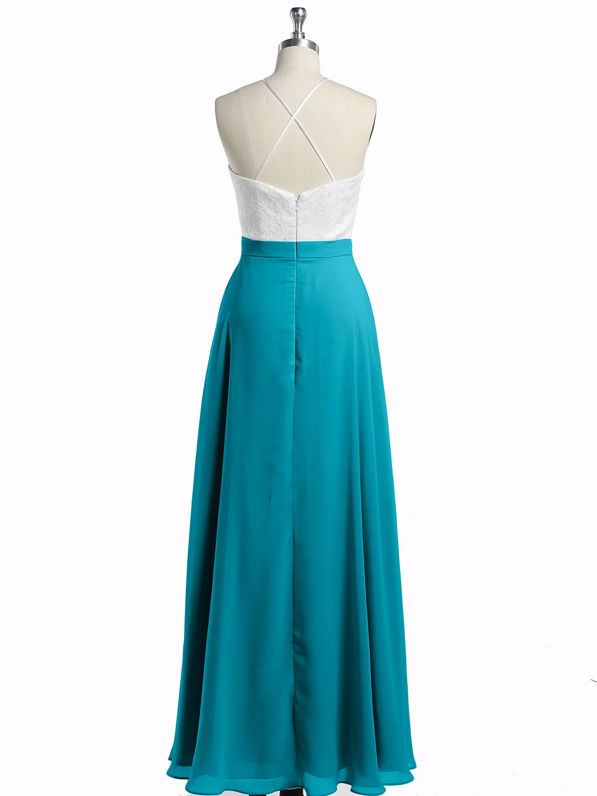 Chiffon Long Dresses with Ivory Lace Bodice-Jade