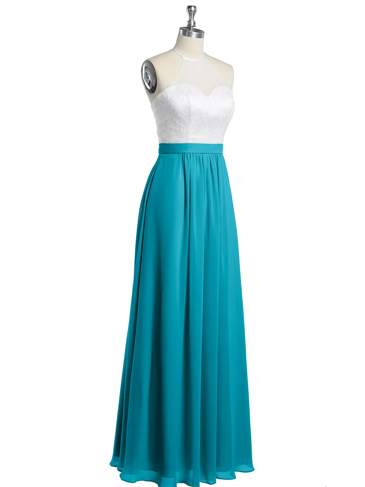 Chiffon Long Dresses with Ivory Lace Bodice-Jade