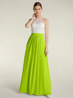Chiffon Long Dresses with Ivory Lace Bodice-Lime Green Plus Size