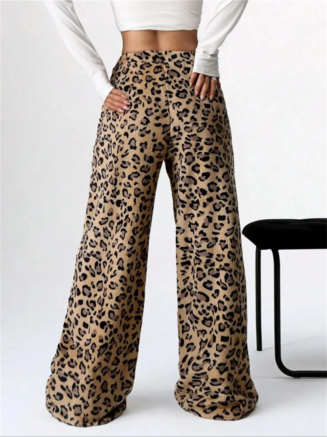 Comfy and Cozy Leopard  Print Wide Leg Plush Sweat Pants
