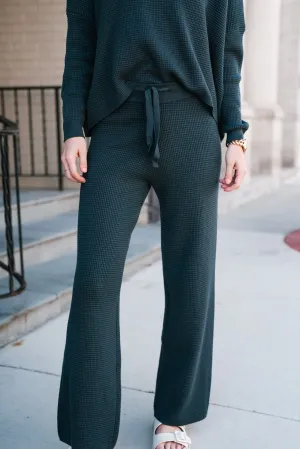 Comfy Girl Era Waffle Knit Pants - Pine Green