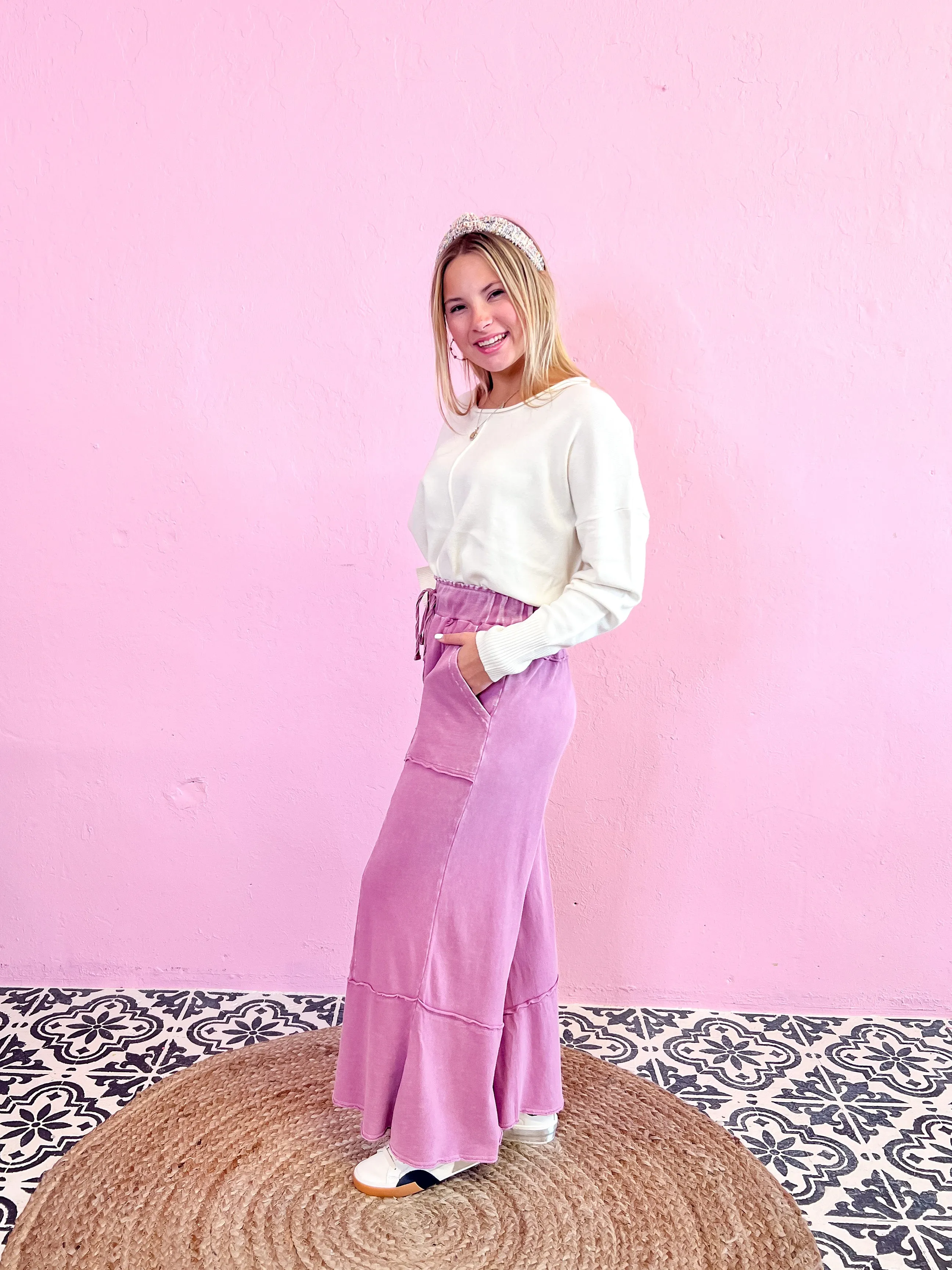 Comfy Terry Knit Wide Leg Pants