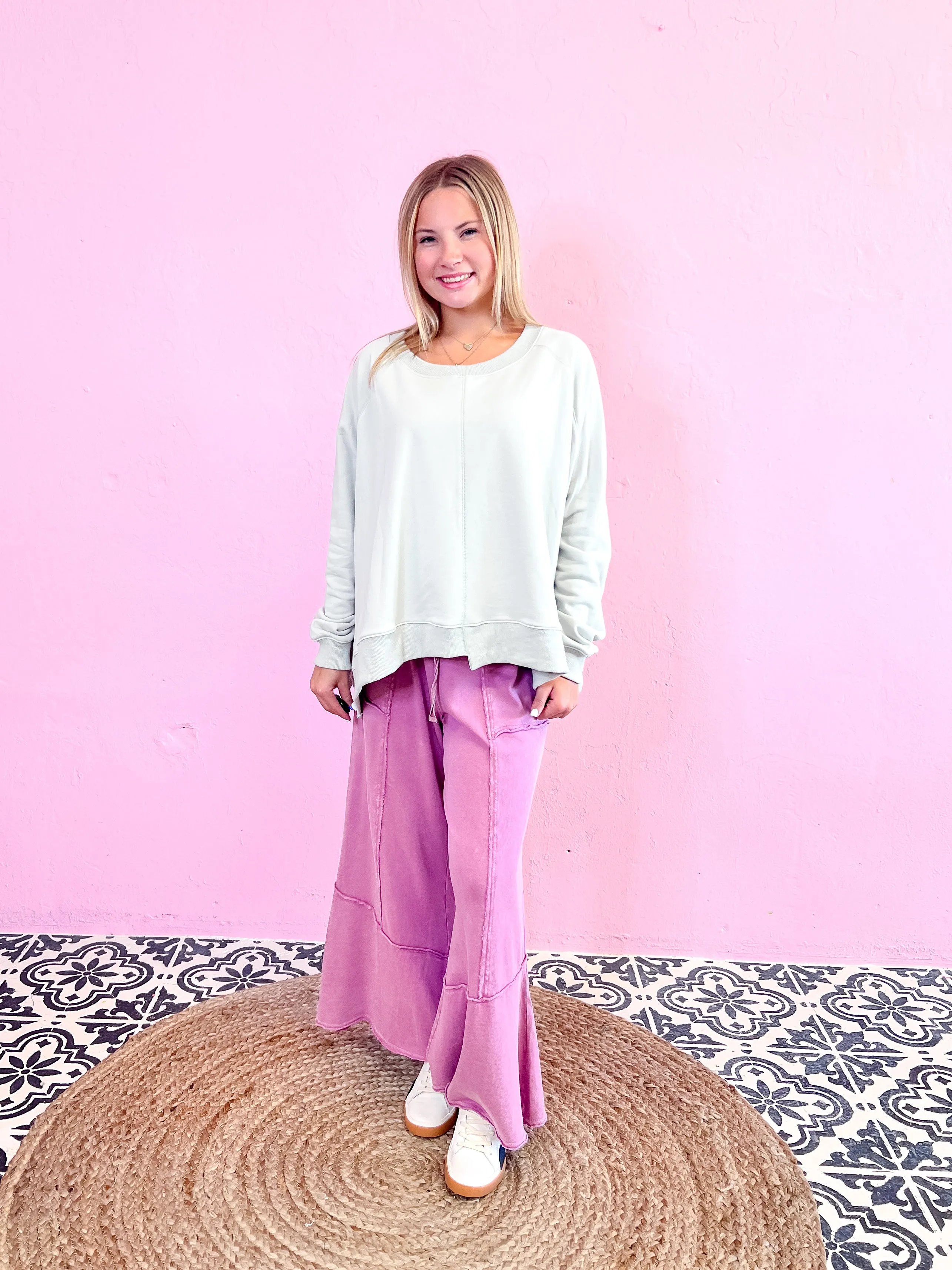 Comfy Terry Knit Wide Leg Pants