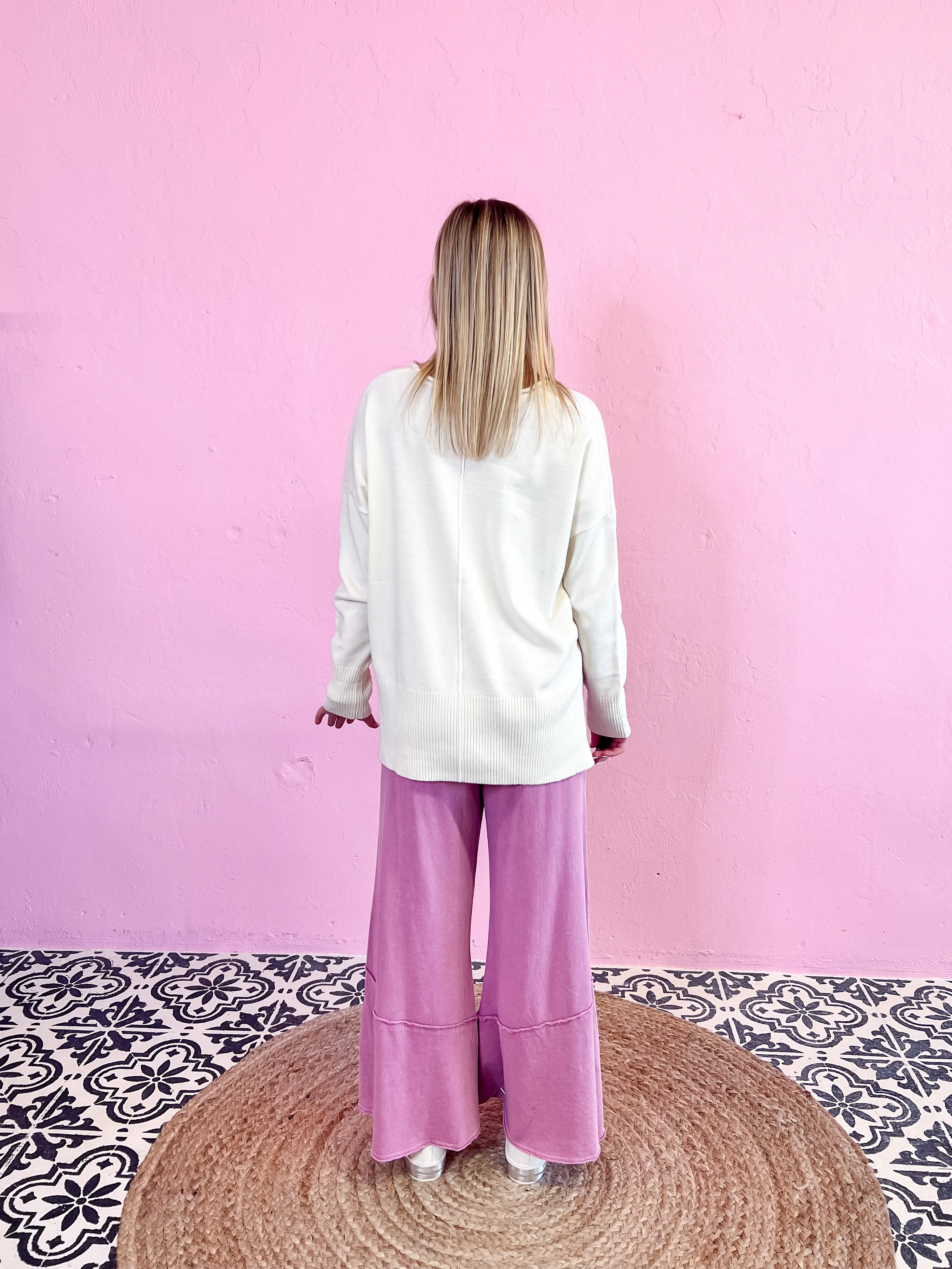 Comfy Terry Knit Wide Leg Pants