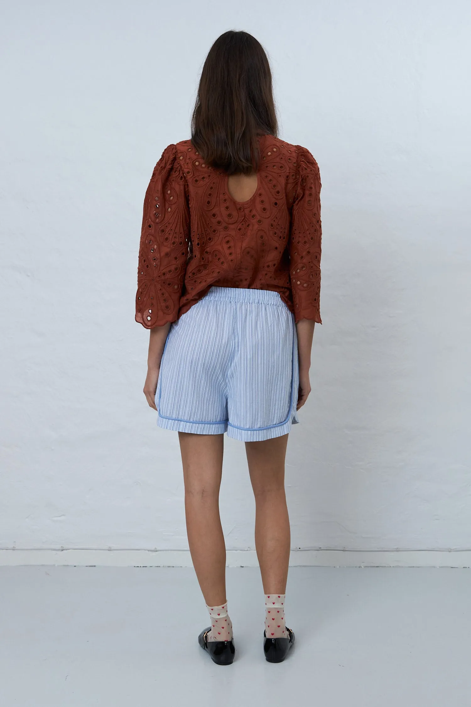 Cotton pyjamas shorts - White with Blue Stripes