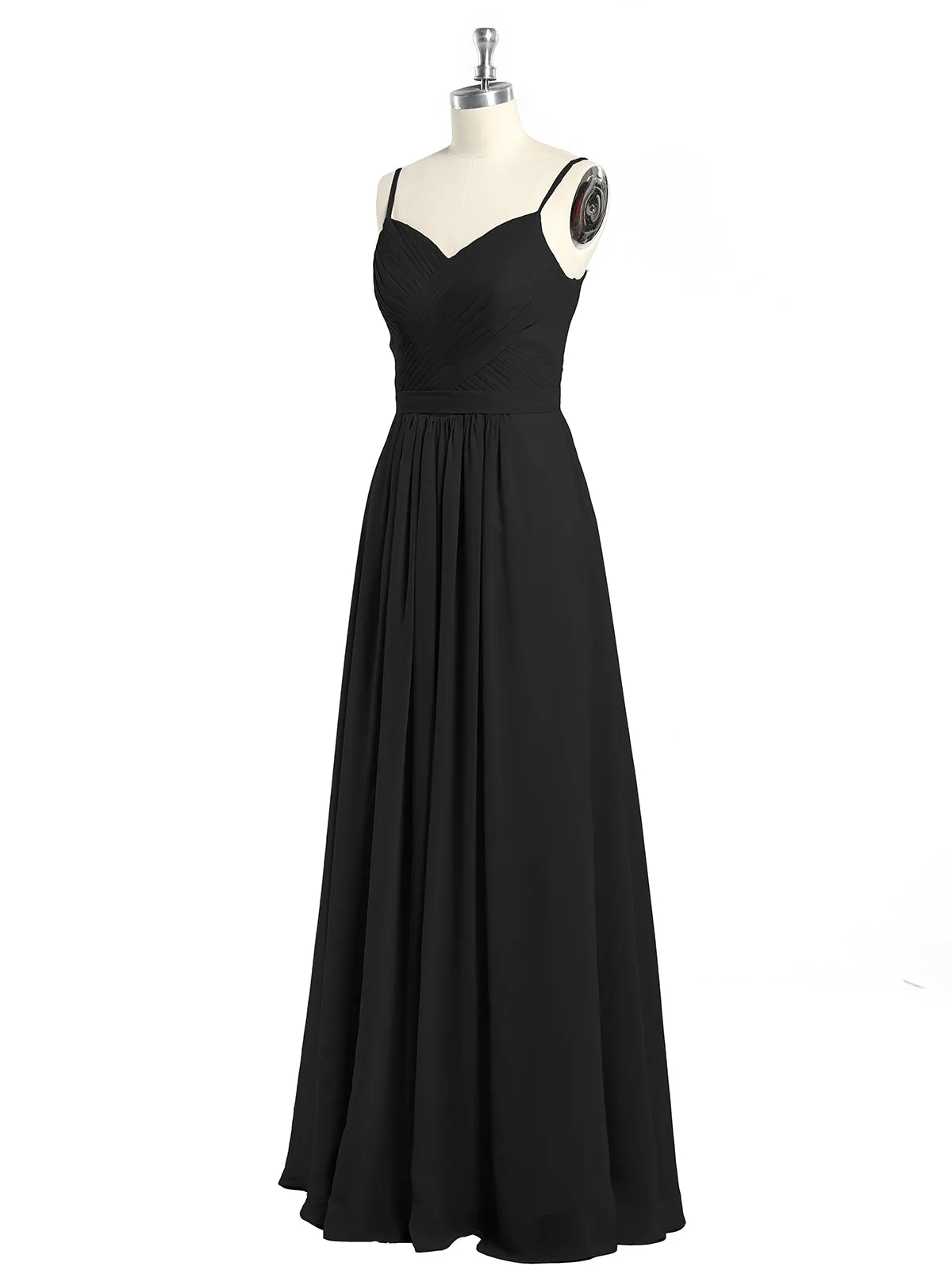 Cross Pleated Bodice Spaghetti Strap Dresses Black