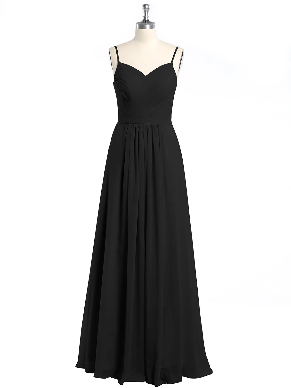 Cross Pleated Bodice Spaghetti Strap Dresses Black