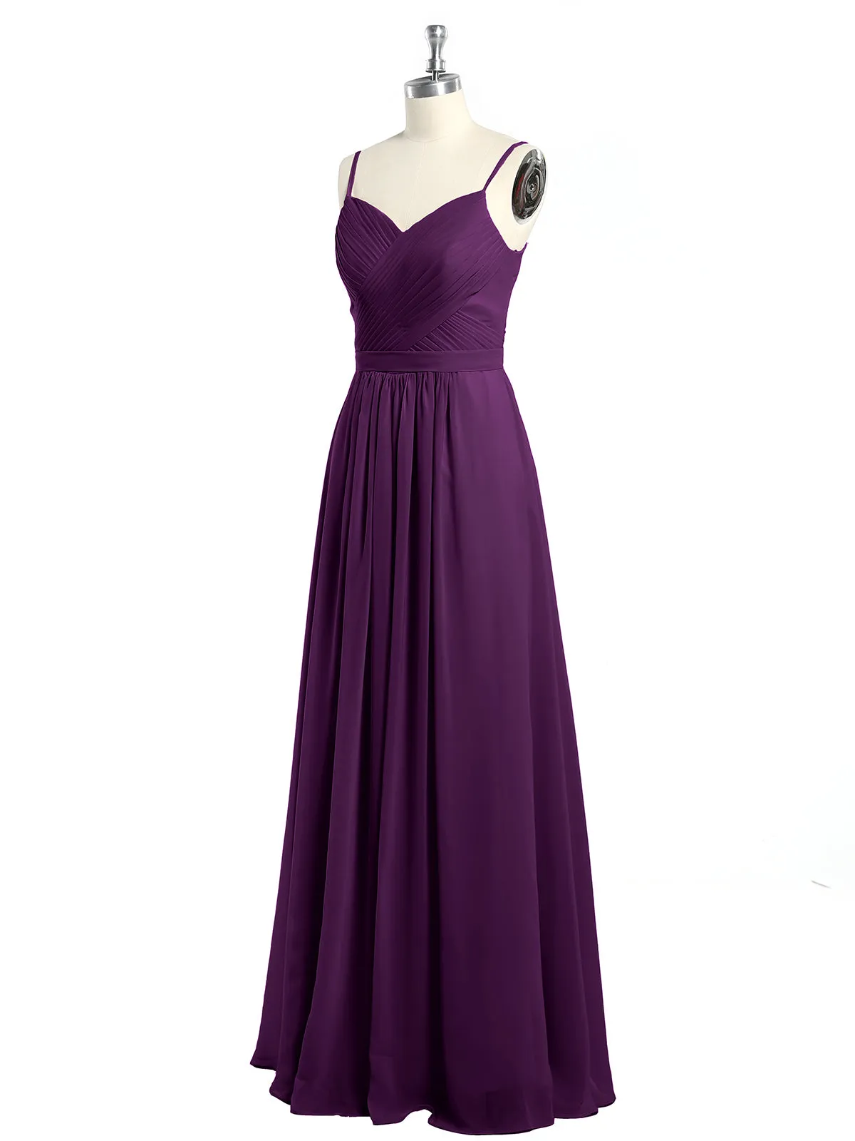 Cross Pleated Bodice Spaghetti Strap Dresses Grape Plus Size