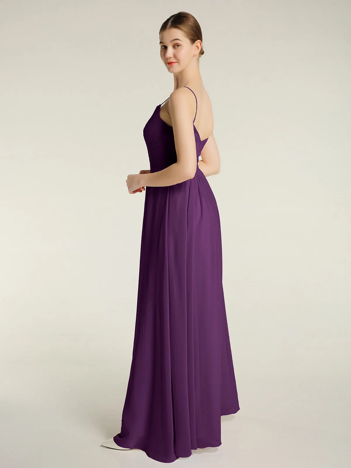Cross Pleated Bodice Spaghetti Strap Dresses Grape Plus Size