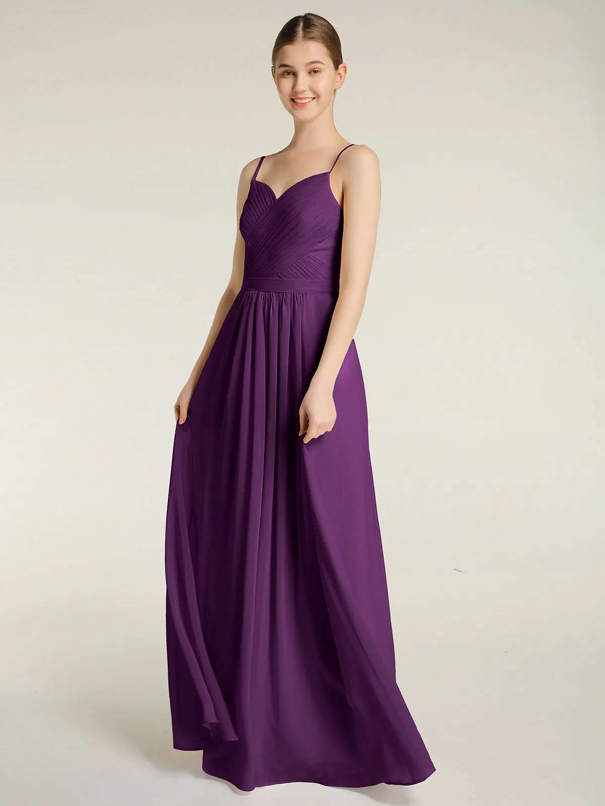 Cross Pleated Bodice Spaghetti Strap Dresses Grape Plus Size