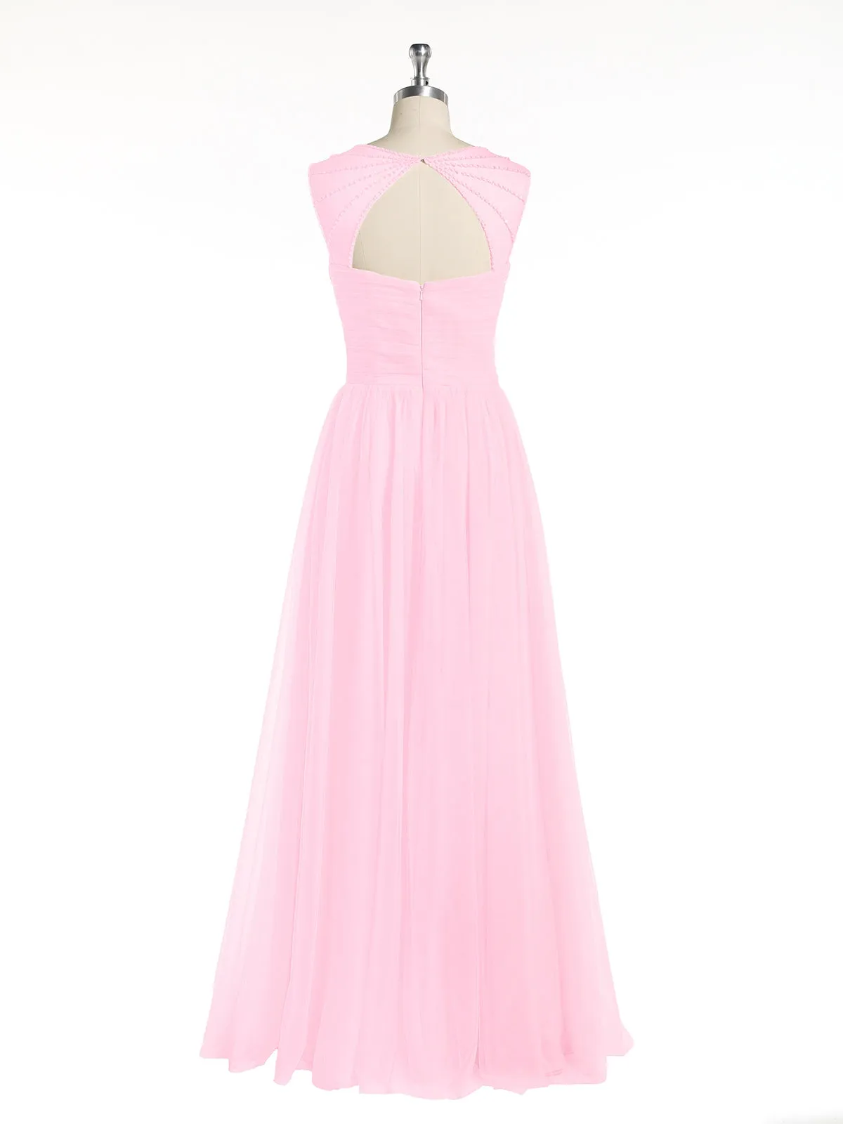 Cross-Pleated Tulle Long Dresses with Beaded Straps Candy Pink