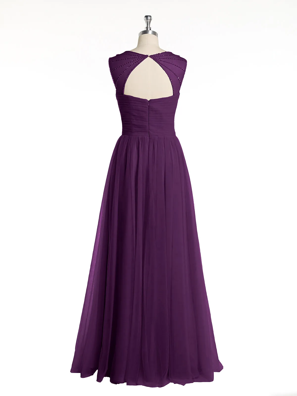 Cross-Pleated Tulle Long Dresses with Beaded Straps Grape Plus Size