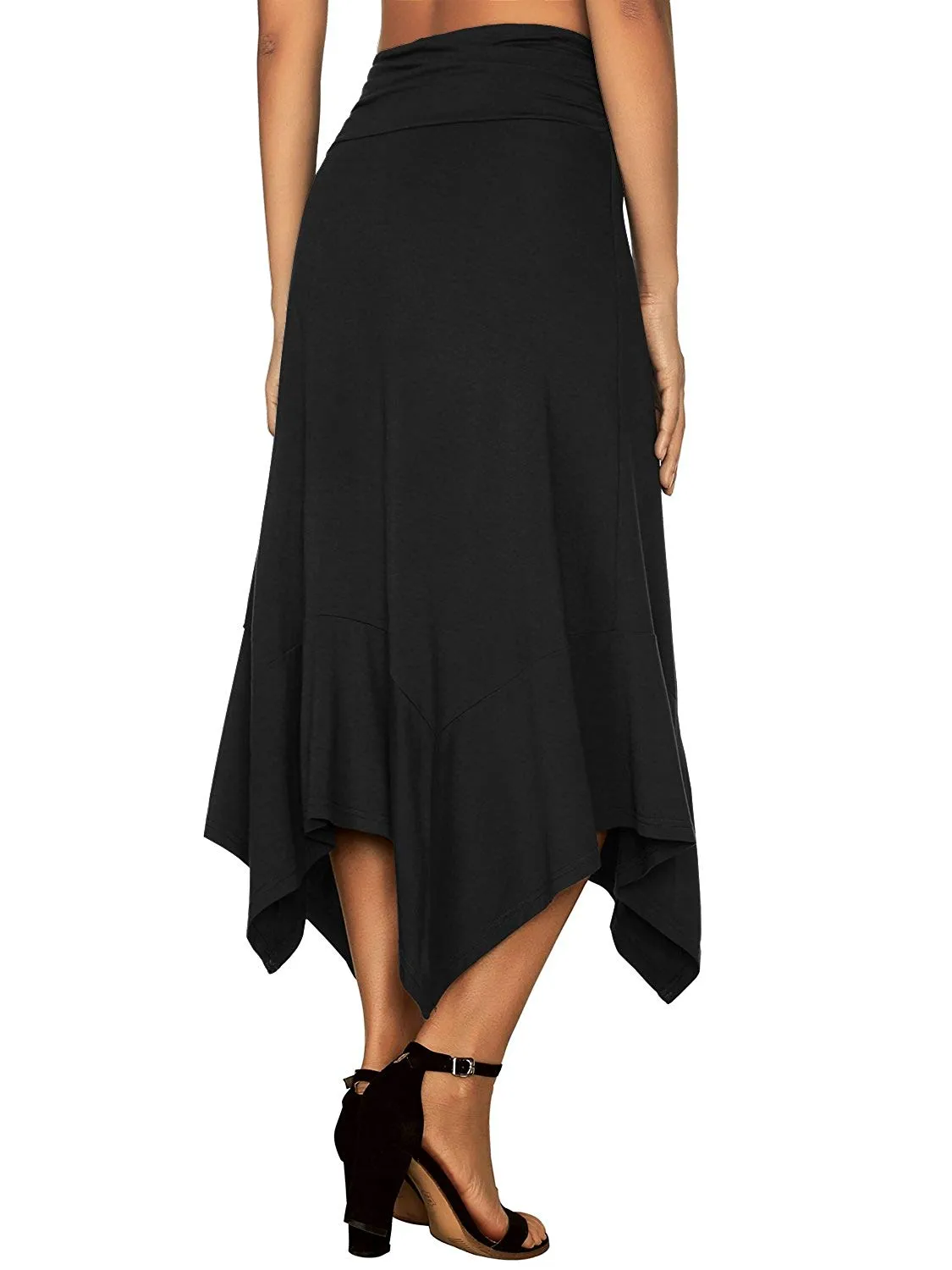 DJT Women's Flowy Handkerchief Hemline Midi Skirt