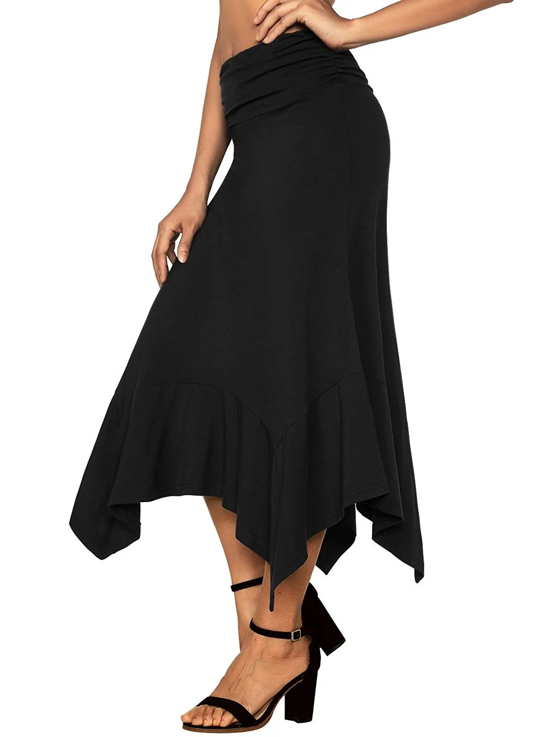 DJT Women's Flowy Handkerchief Hemline Midi Skirt