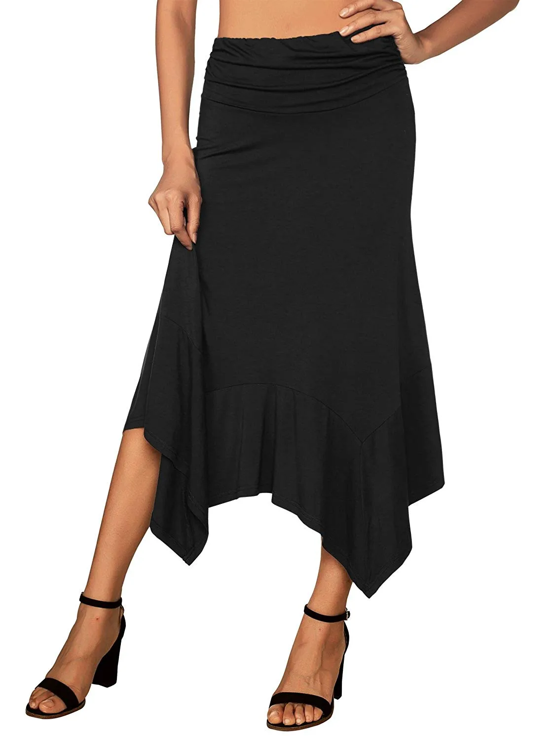 DJT Women's Flowy Handkerchief Hemline Midi Skirt